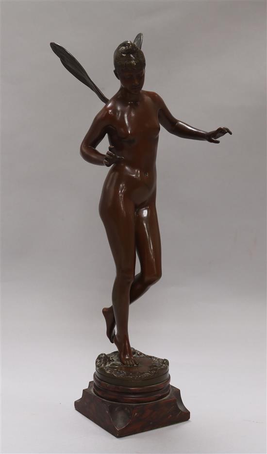 After Jean Garnier (French 1853-1910), a bronze figure of Psyche, H 48cm (to wing tip)